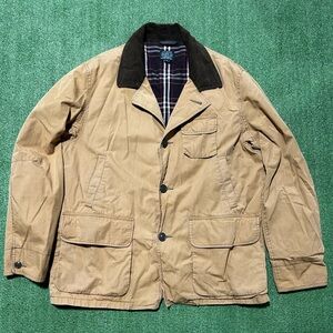 J.Crew Chore Barn Jacket Khaki / Brown Plaid Lining Mens XL Corduroy Collar